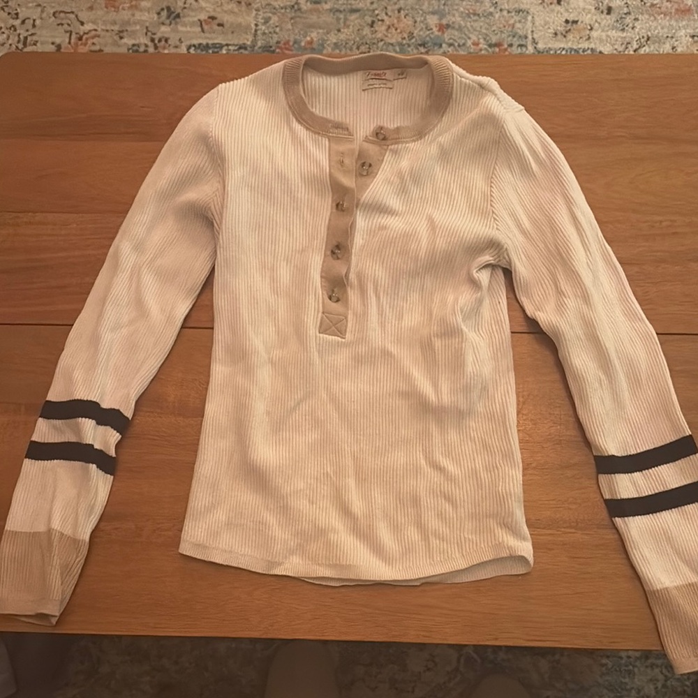 Faherty Beige Henley Long Sleeve Top